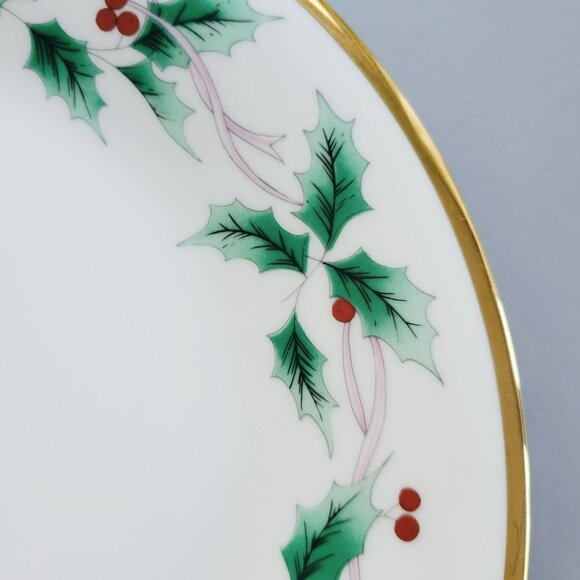 Vintage Mikasa Ribbon Holly Dinner Plate, Holly & Berry Design, Gold Trim, Japan - Picture 3 of 9